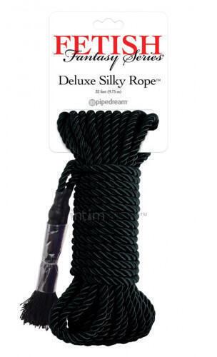 Веревка для фиксации Pipedream Deluxe Silky Rope, черная, 9,75 м (Черный) 