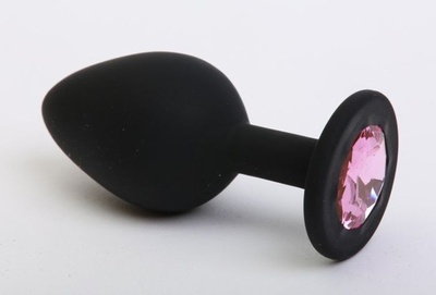Черная силиконовая пробка с розовым кристаллом - 7 см. Главсексмаг (розовый) 