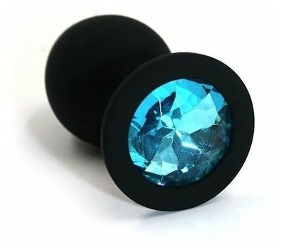 Черная силиконовая пробка с голубым кристаллом - 7 см. Главсексмаг (голубой) 