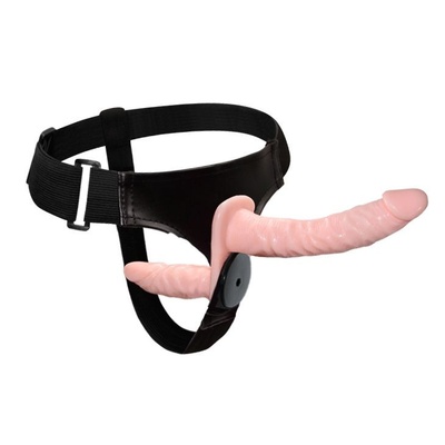 Женский страпон с вибрацией и вагинальной пробкой Ultra Passionate Harness - 18 см. Baile (телесный с черным) 