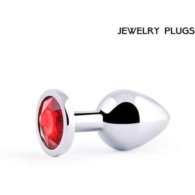 Anal Jewelry Plug Silver Plug Medium - Металлическая анальная пробка с кристаллом, 8.2х3.4 см (красный) 