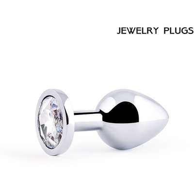 Anal Jewelry Plug Silver Plug Medium - Металлическая анальная пробка с кристаллом, 8.2х3.4 см (прозрачный) 