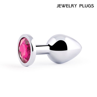 Anal Jewelry Plug Silver Plug Medium - Металлическая анальная пробка с кристаллом, 8.2х3.4 см (рубиновый) 