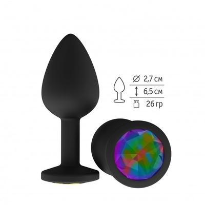 Анальная пробка с разноцветным кристаллом, 7 см (черный) Djaga-Djaga 