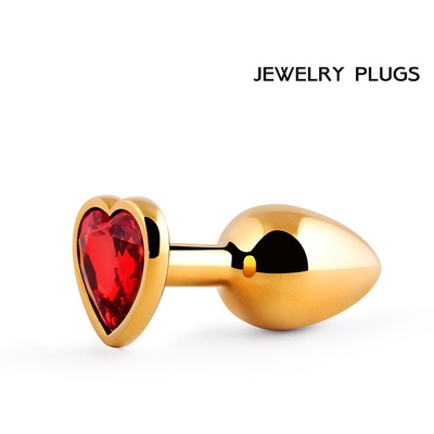 Anal Jewelry Plug - Золотистая анальная пробка с красным стразом-сердечком, 8х3.4 см (красный) (очень высокая цена, уточняю) 