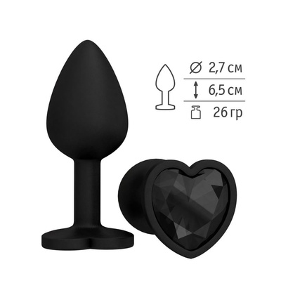 Анальная втулка силиконовая с черным кристаллом, 6,5 см (черный) Djaga-Djaga 