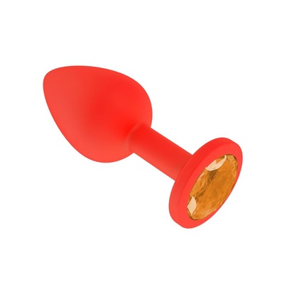 517-10 ORANGE-DD / Анальная втулка силиконовая красная с оранжевым кристаллом маленькая Djaga-Djaga (Оранжевый) 