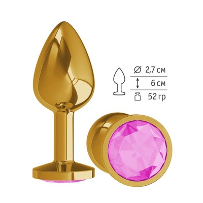 Анальная пробка с розовым кристаллом, 7 см (золотой) Djaga-Djaga 