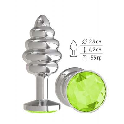 515-12-lime DD / Анальная втулка Silver Spiral малая с салатовым кристаллом Djaga-Djaga (Зеленый) 