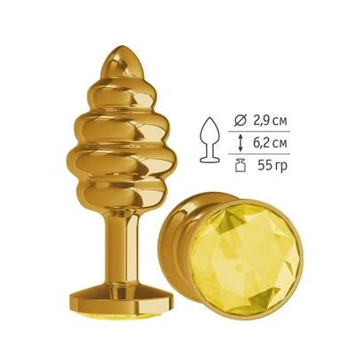 512-11- YELLOW DD / Анальная втулка Gold Spiral с желтым кристаллом Djaga-Djaga (Желтый) 