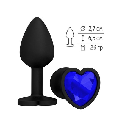 508-07 BLUE-DD / Анальная втулка силиконовая черная с синим кристаллом сердце Djaga-Djaga (Синий) 