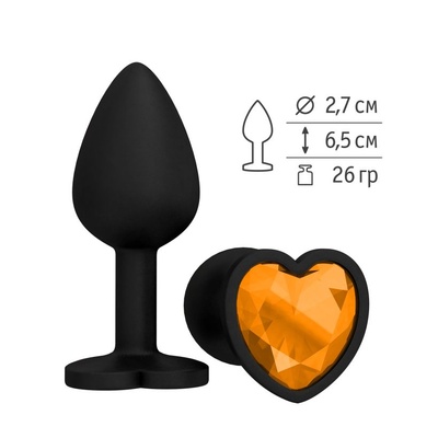 508-10 ORANGE-DD / Анальная втулка силиконовая черная с оранжевым кристаллом сердце Djaga-Djaga (Черный) 