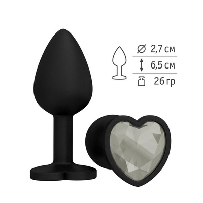 Анальная пробка с прозрачным кристаллом, 6,5 см (черный) Djaga-Djaga (Прозрачный) 