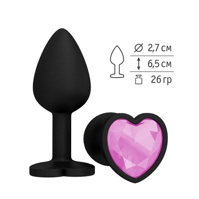 508-06 PINK-DD / Анальная втулка силиконовая черная с розовым кристаллом сердце Djaga-Djaga (Розовый) 