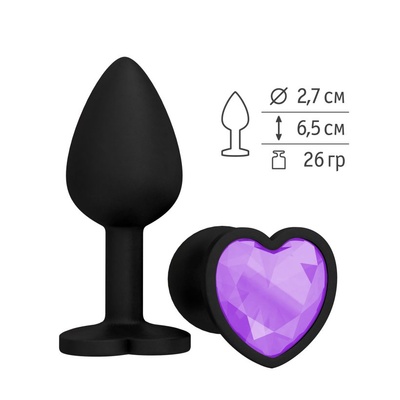 508-13 LILAC-DD / Анальная втулка силиконовая черная с сиреневым кристаллом сердце Djaga-Djaga (Сиреневый) 