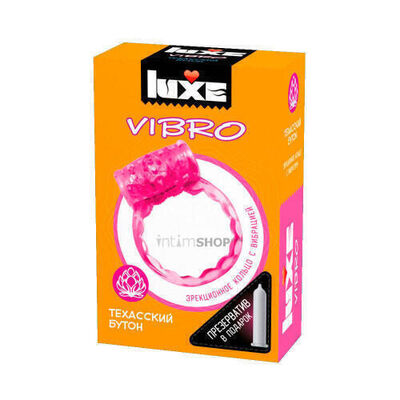 Эрекционное кольцо Luxe Vibro Техасский Бутон + презерватив, розовое (Бесцветный) 