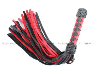 Плеть черно-красная с плетеной ручкой БДСМ арсенал BDSM Arsenal 