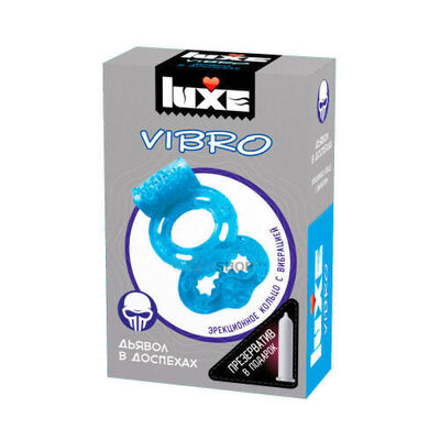 Эрекционное кольцо Luxe Vibro Дьявол в доспехах + презерватив, голубое (Бесцветный) 