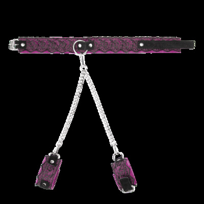 Комплект наручники с ошейником из замши с кружевом, розовые (Розовый) 