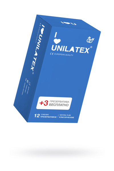 Презервативы Unilatex, natural plain, гладкие, классические, 19 см, 5,4 см, 15 шт. (Прозрачный) 