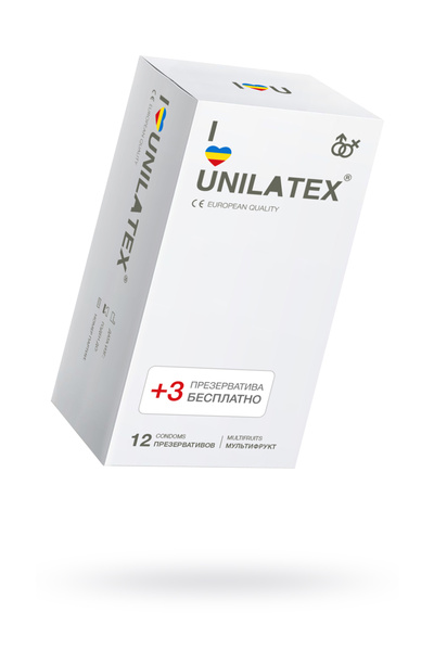 Презервативы Unilatex, multifrutis, аромат, цветные, 19 см, 5,4 см, 15 шт. (Прозрачный) 