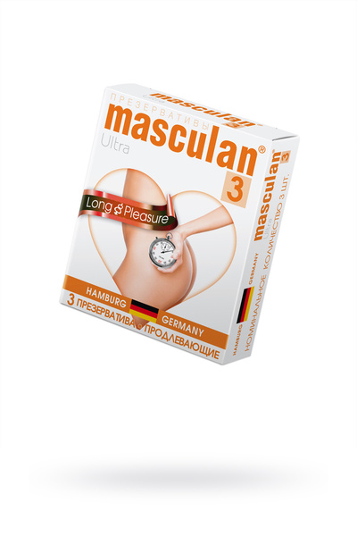 Презервативы Masculan, ultra 3, продлевающие, 19 см, 5,3 см, 3 шт. (Розовый) 