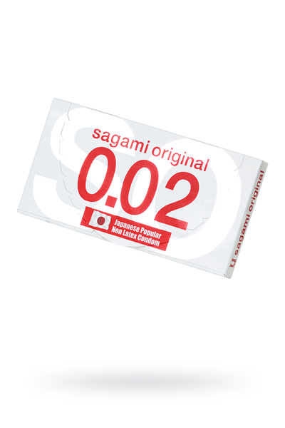 Презервативы Sagami, original 0.02, полиуретан, ультратонкие, гладкие, 19 см, 5,8 см, 2 шт. (Прозрачный) 