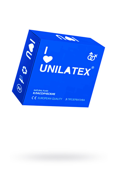 Презервативы Unilatex, natural plain, гладкие, классические, 19 см, 5,4 см, 3 шт. (Прозрачный) 