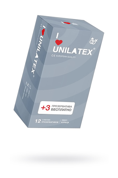 Презервативы Unilatex, ribbed, латекс, ребристые, 19 см, 5,4 см, 15 шт. (Прозрачный) 
