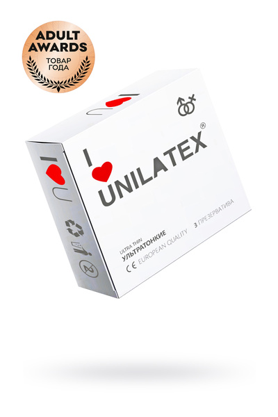 Презервативы Unilatex, natural ultrathin, ультратонкие, 19 см, 5,4 см, 3 шт. (Прозрачный) 