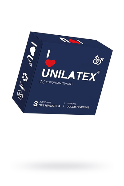 Презервативы Unilatex, extra strong, гладкие, 19 см, 5,4 см, 3 шт. (Прозрачный) 