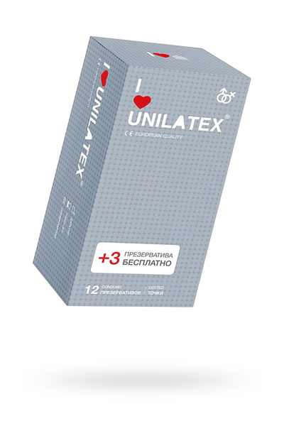 Презервативы Unilatex, dotted, латекс, точечные, 19 см, 5,4 см, 15 шт. (Прозрачный) 