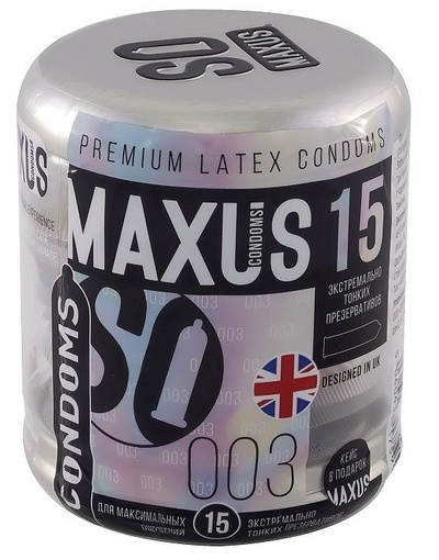 MAXUS 003 №15 - Презервативы экстремально тонкие, 18 см, 15 шт (Прозрачный) 