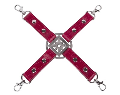 Сцепка кожаная TM Fire Horse с 4 карабинами, красная, с крестом (Красный) 