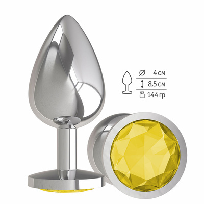 533-11 YELLOW-DD / Анальная втулка Silver с желтым кристаллом большая Djaga-Djaga (Серебристый) 