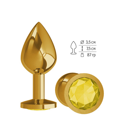520-11 YELLOW-DD / Анальная втулка Gold с желтым кристаллом средняя Djaga-Djaga (Золотой) 