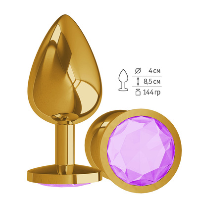 530-13 LILAC-DD / Анальная втулка Gold с Сиреневым м кристаллом большая Djaga-Djaga (Золотой) 