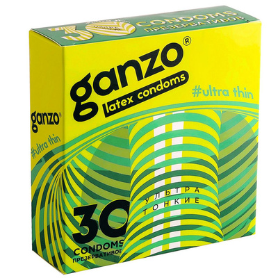GANZO - Презервативы ультратонкие, 18 см 30 шт (Прозрачный) 