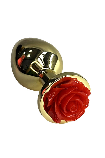 Золотая анальная пробка с ограничителем в форме красной розы (Medium) Kanikule 