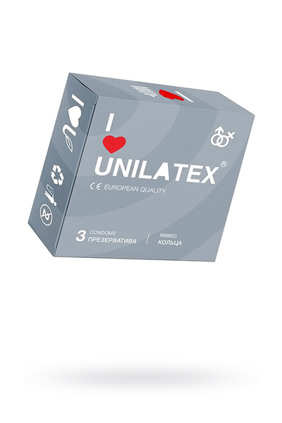 Презервативы Unilatex, ribbed, латекс, ребристые, 19 см, 5,4 см, 3 шт. (Прозрачный) 