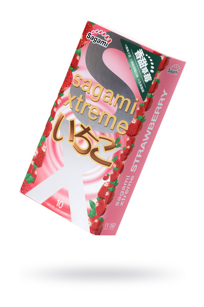 Презервативы Sagami, xtreme, strawberry, латекс, 19 см, 5,2 см, 10 шт. (Прозрачный) 