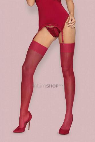 Чулки Obsessive S 800 stockings Ruby, Бордовый, S/M 
