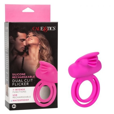 Двойное эрекционное кольцо Dual Clit Flicker California Exotic Novelties (Розовый) 