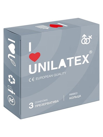 Ребристые презервативы Unilatex Ribbed - 3 шт (Телесный) 