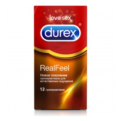 Презервативы Durex Real Feel для естественных ощущений – 12 шт (Прозрачный) 