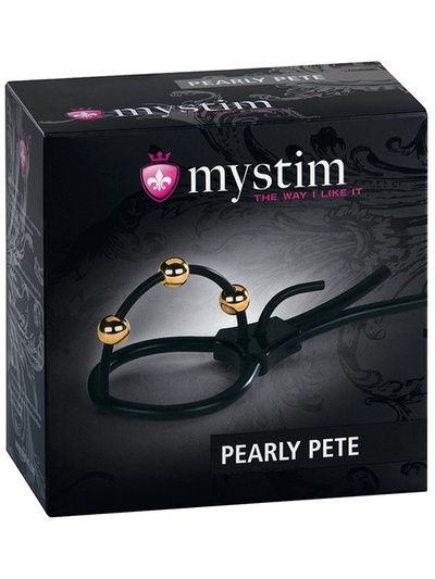 Электросбруя для головки пениса Pearly Pete с тремя шариками-электродами – черный Mystim (Золотистый) 