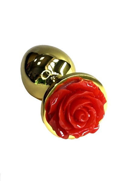 Золотая анальная пробка с ограничителем в форме красной розы, размер S, Kanikule Beauty Brands Limited (Золотой) 