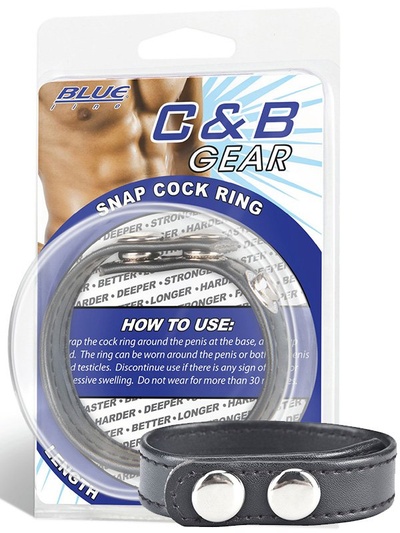 Кольцо на пенис из искусственной кожи Snap Cock Ring на заклепках – черный BlueLine 