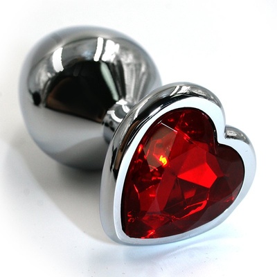 Средняя алюминиевая анальная пробка Kanikule Medium с кристаллом в форме сердца – серебристый с красным Beauty Brands Limited (Красный) 