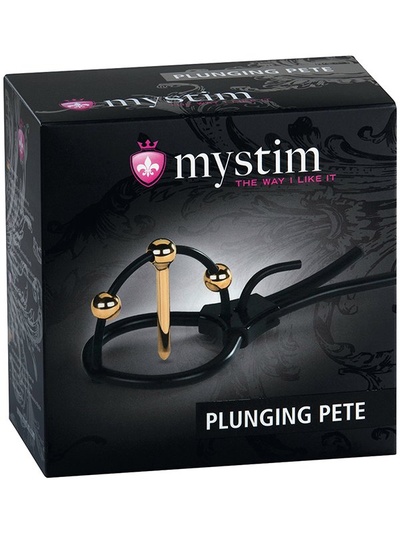 Электросбруя для головки пениса Plunging Pete с зондом-электродом для уретры – черный Mystim (Золотистый) 